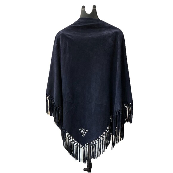 Artigiani Toscani Accessories - Artigiani ITALY SUEDE CAPE With Fringe One Size Navy Blue Color $695
